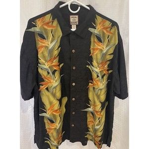 Tommy Bahama Men's Shirt Black Multicolor Floral Short Sleeve 100% Silk Size XL